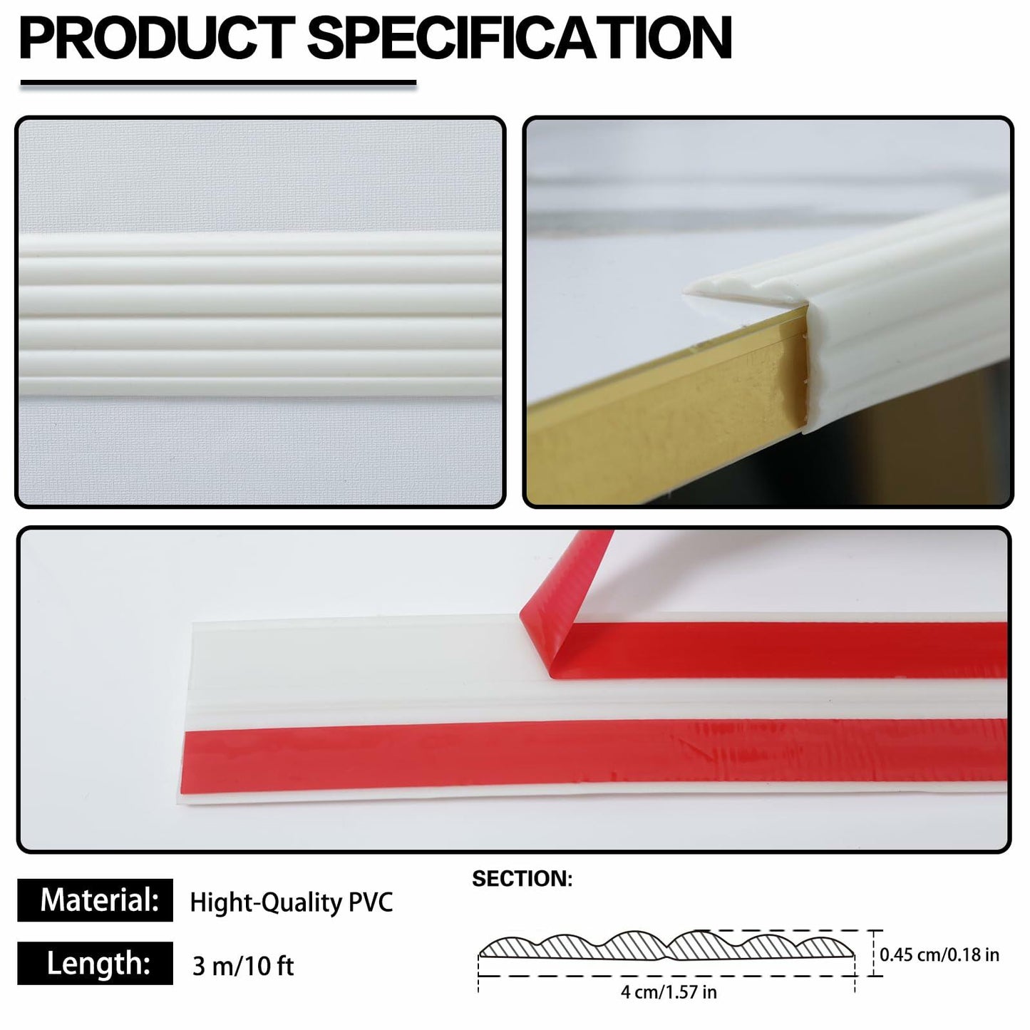 JSIWOTH 10 Ft Multifunctional Peel & Stick Molding Trim Black Waterproof
