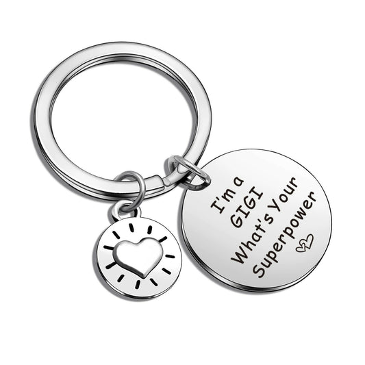 ASANHAO Gigi Stainless Steel Keychain Mother's Day Gift Silver