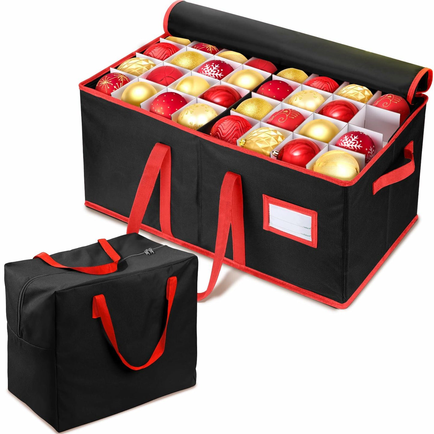 EIMMBD Christmas Ornament Storage Box 3-Tray Organizer with Dividers Black