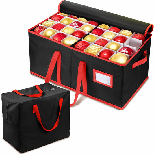 EIMMBD Christmas Ornament Storage Box 3-Tray Organizer with Dividers Black