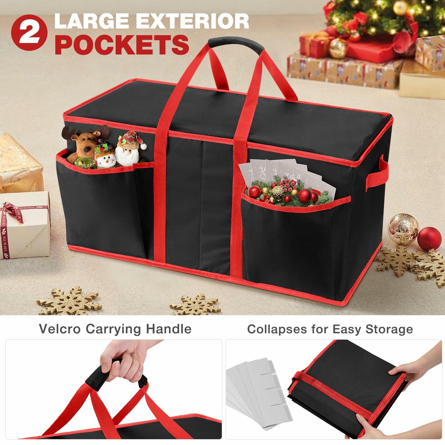 EIMMBD Christmas Ornament Storage Box 3-Tray Organizer with Dividers Black