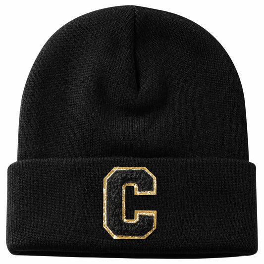 Lightbird Initials Beanie Winter Hat Black for Women Teens