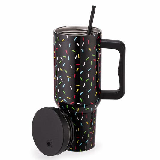 40 oz Colored Confetti Insulated Stainless Steel Tumbler with Handle & Straw