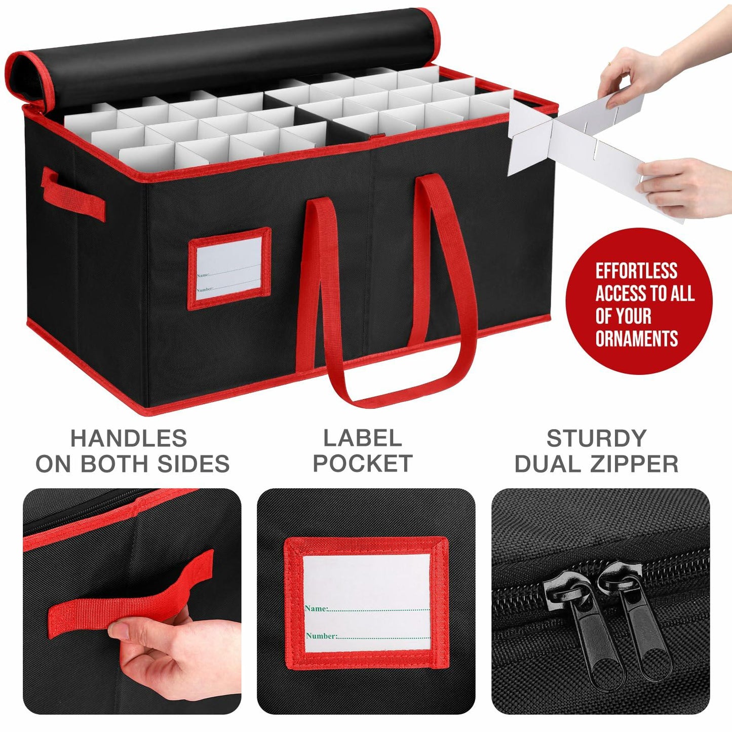 EIMMBD Christmas Ornament Storage Box 3-Tray Organizer with Dividers Black