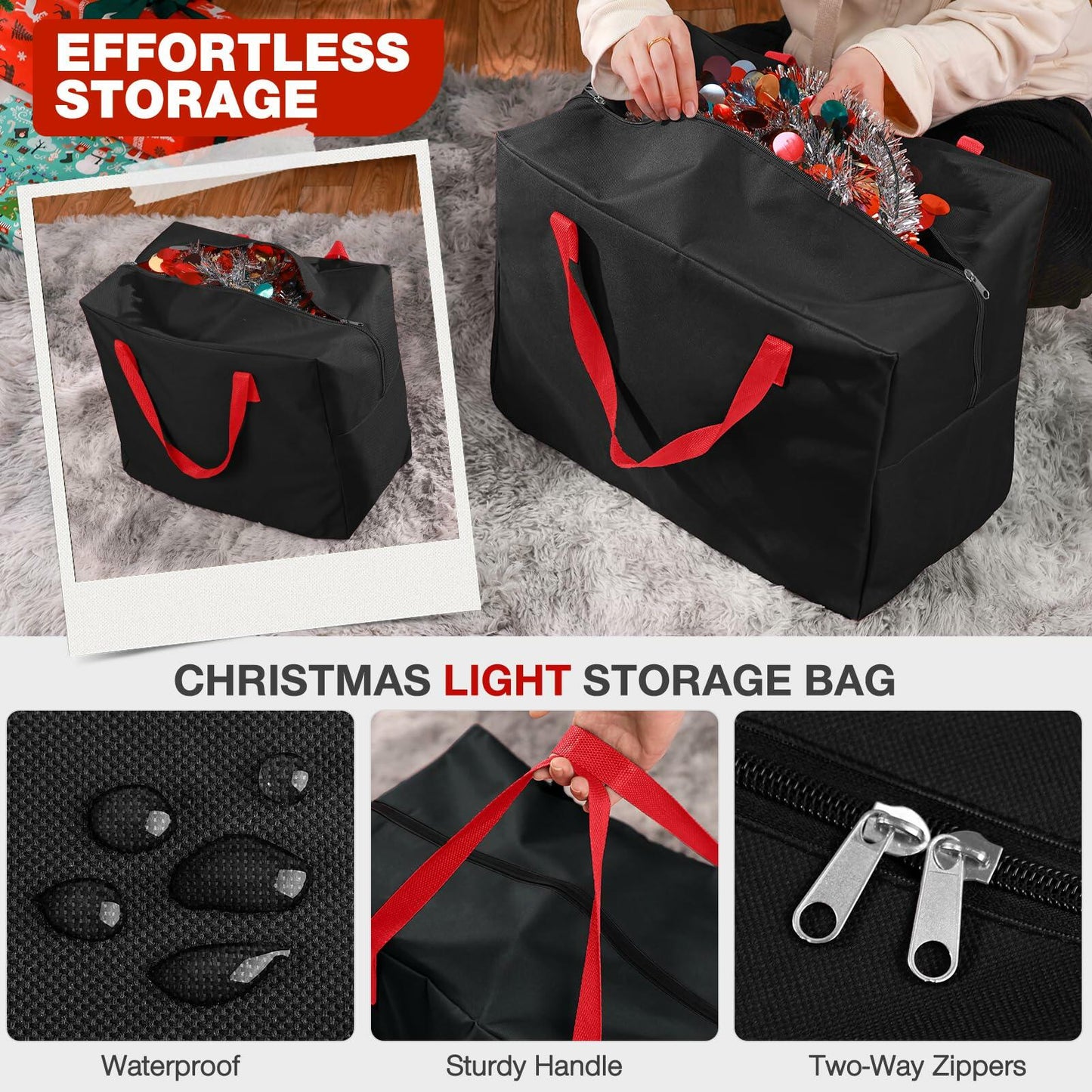 EIMMBD Christmas Ornament Storage Box 3-Tray Organizer with Dividers Black