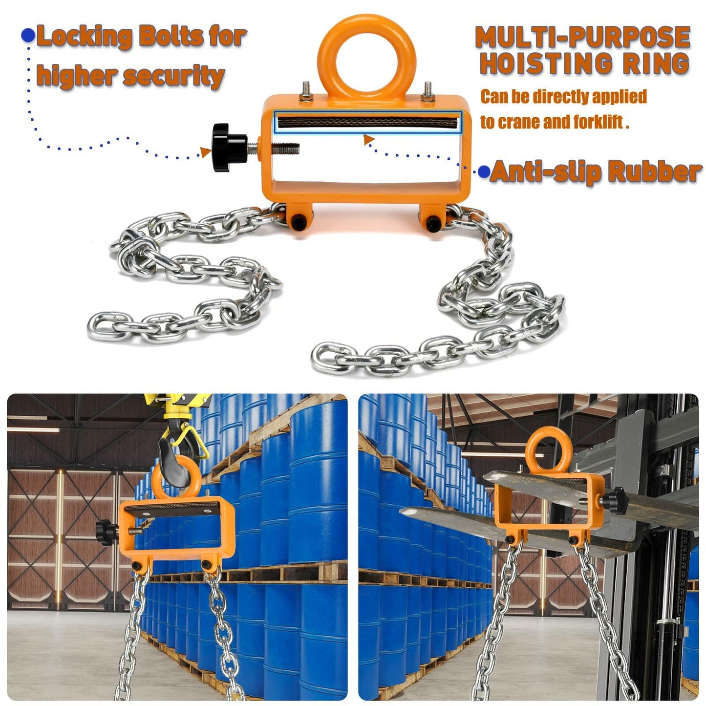 WowDIY 55 Gallon Drum Lift Chain Lifter 2200 lbs Carbon Steel Hook Black