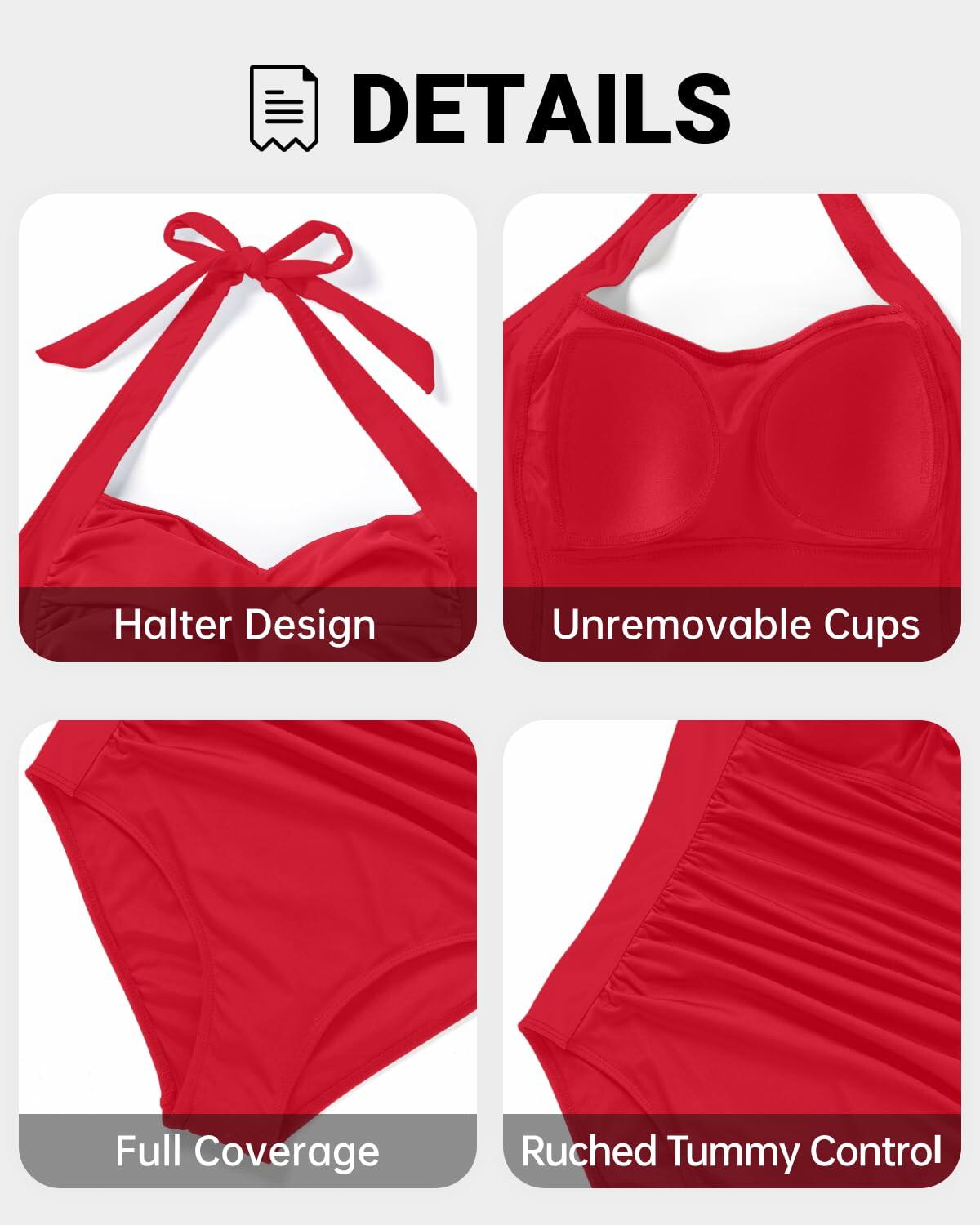 Tempt Me Women Red Tummy Control One Piece Push Up Swimsuit Halter Size 22W