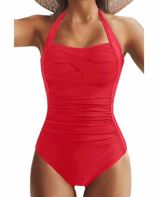 Tempt Me Women Red Tummy Control One Piece Push Up Swimsuit Halter Size 22W