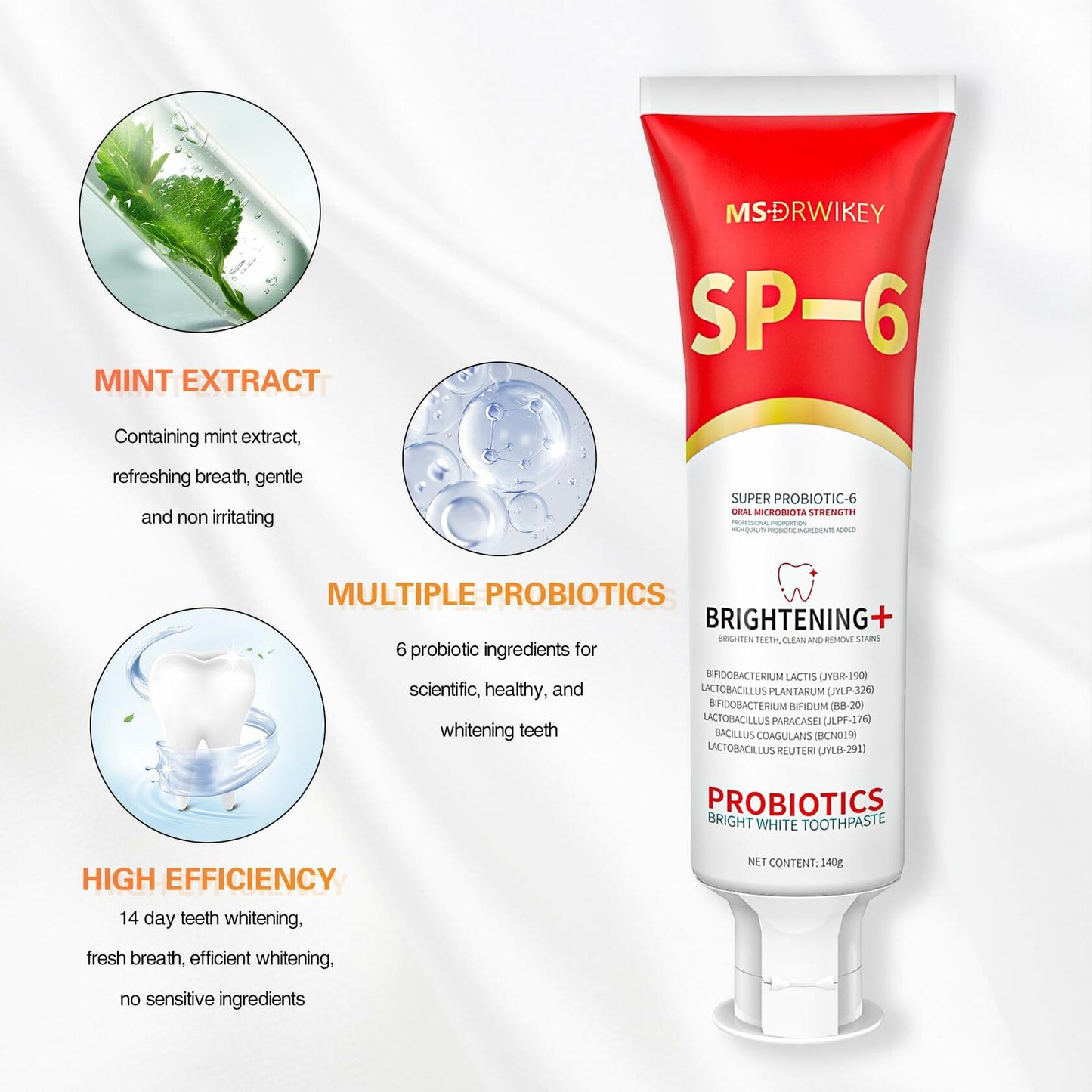 MS-DRWIKEY Probiotic Whitening Toothpaste 6 Probiotics 4.9oz 3 Pack