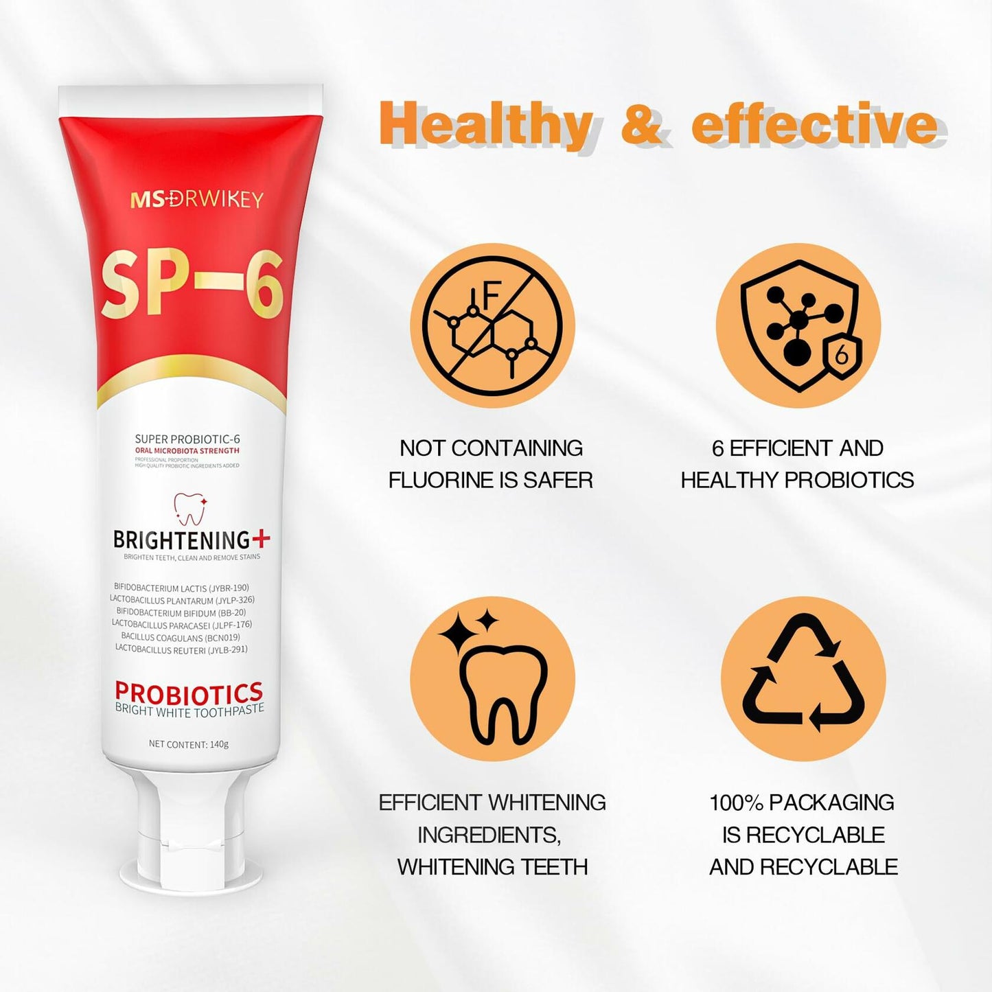 MS-DRWIKEY Probiotic Whitening Toothpaste 6 Probiotics 4.9oz 3 Pack