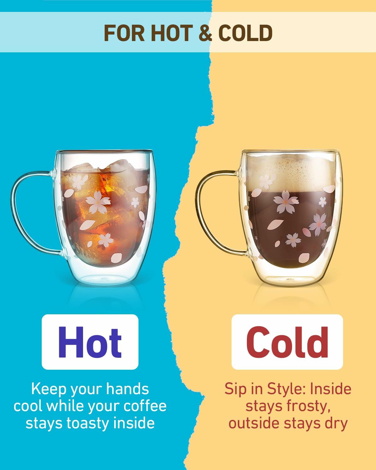 Double Walled Glass Coffee Mug Dolphins 9oz Clear Insulated Cup