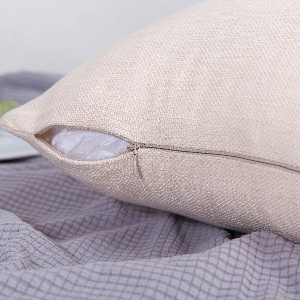 Jepeak Linen Throw Pillow Covers 20x20 Inch Butter Beige 2 Pack