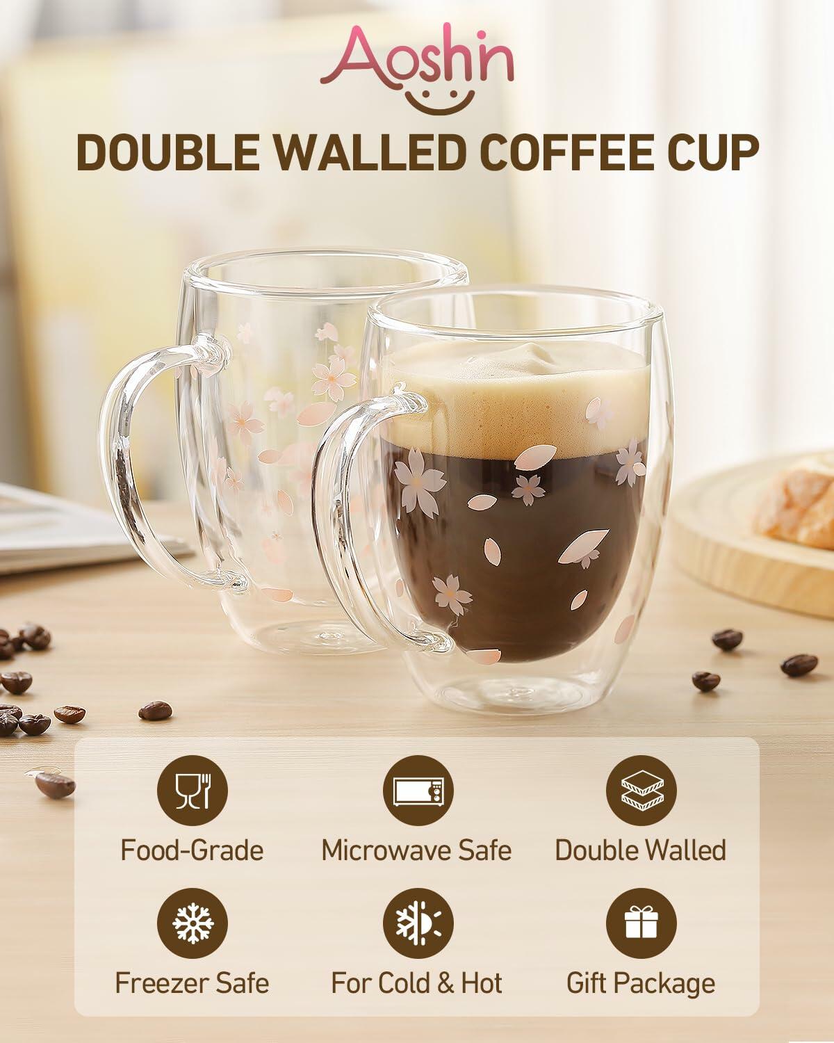 Double Walled Glass Coffee Mug Dolphins 9oz Clear Insulated Cup