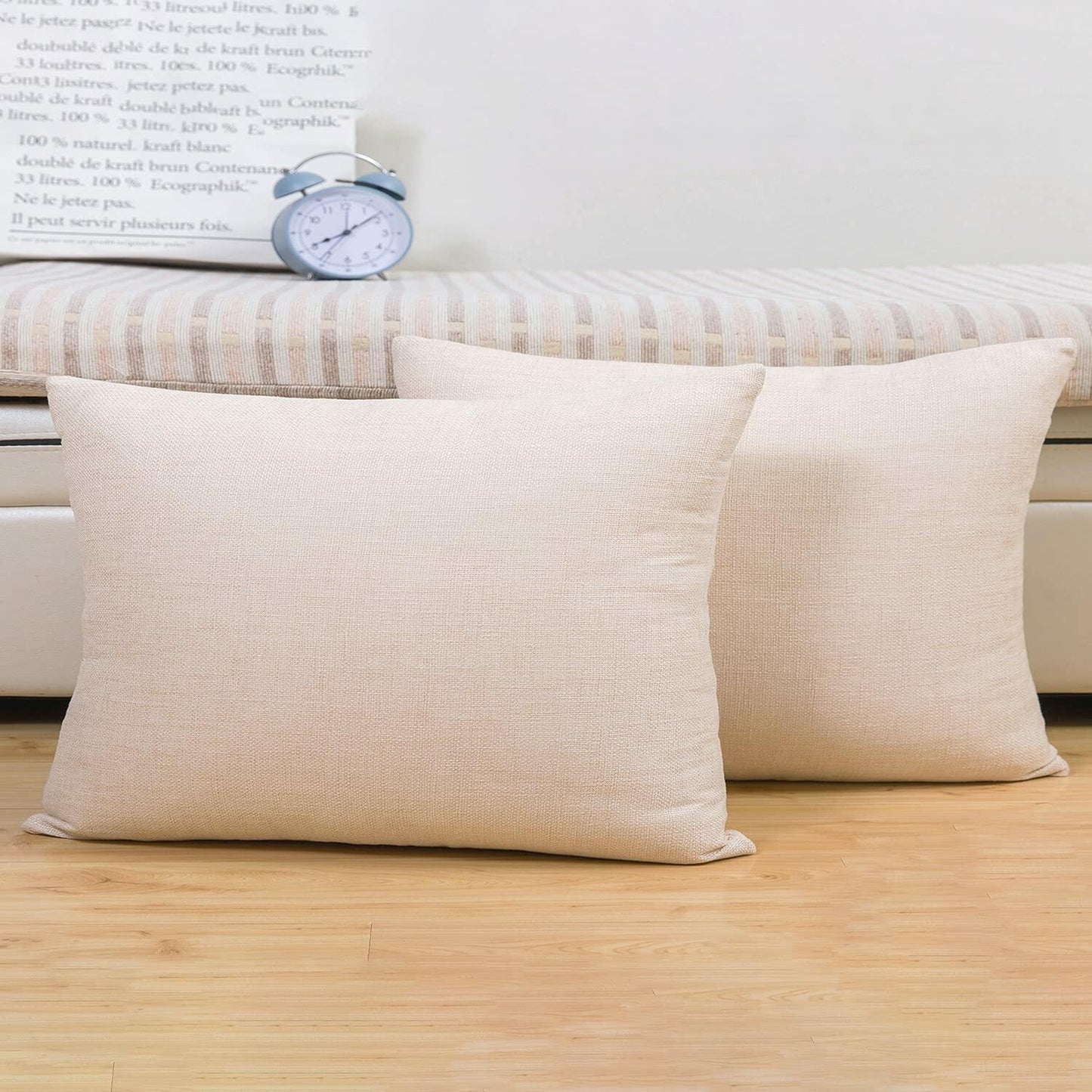 Jepeak Linen Throw Pillow Covers 20x20 Inch Butter Beige 2 Pack