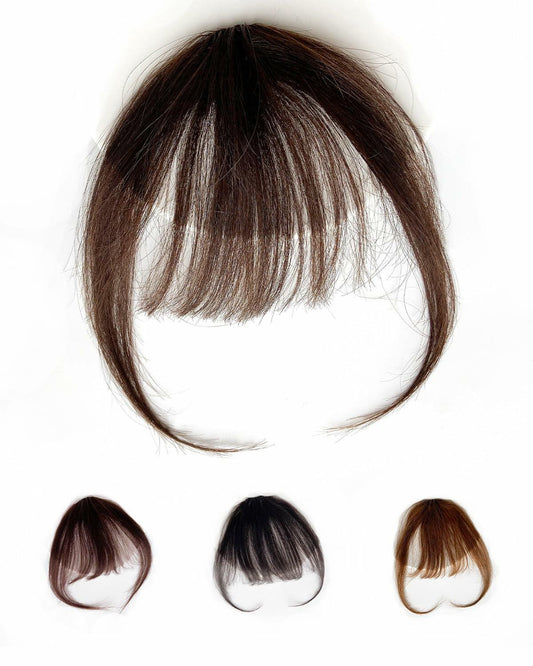 Axceroh Bangs Clip in Wispy Real Human Hair Wig Medium Brown Fringe