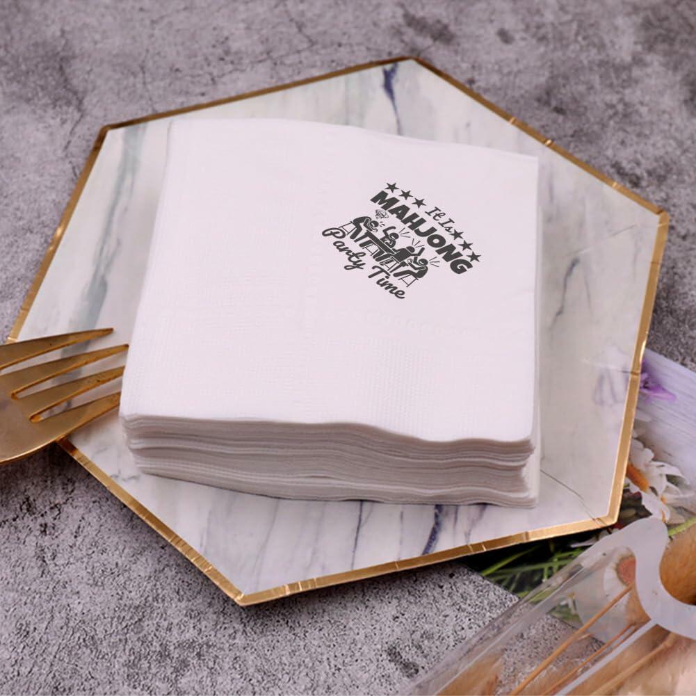VOWFOO Mahjong Cocktail Napkins 100pcs 5x5 2-ply Mahjong Retirement Plan