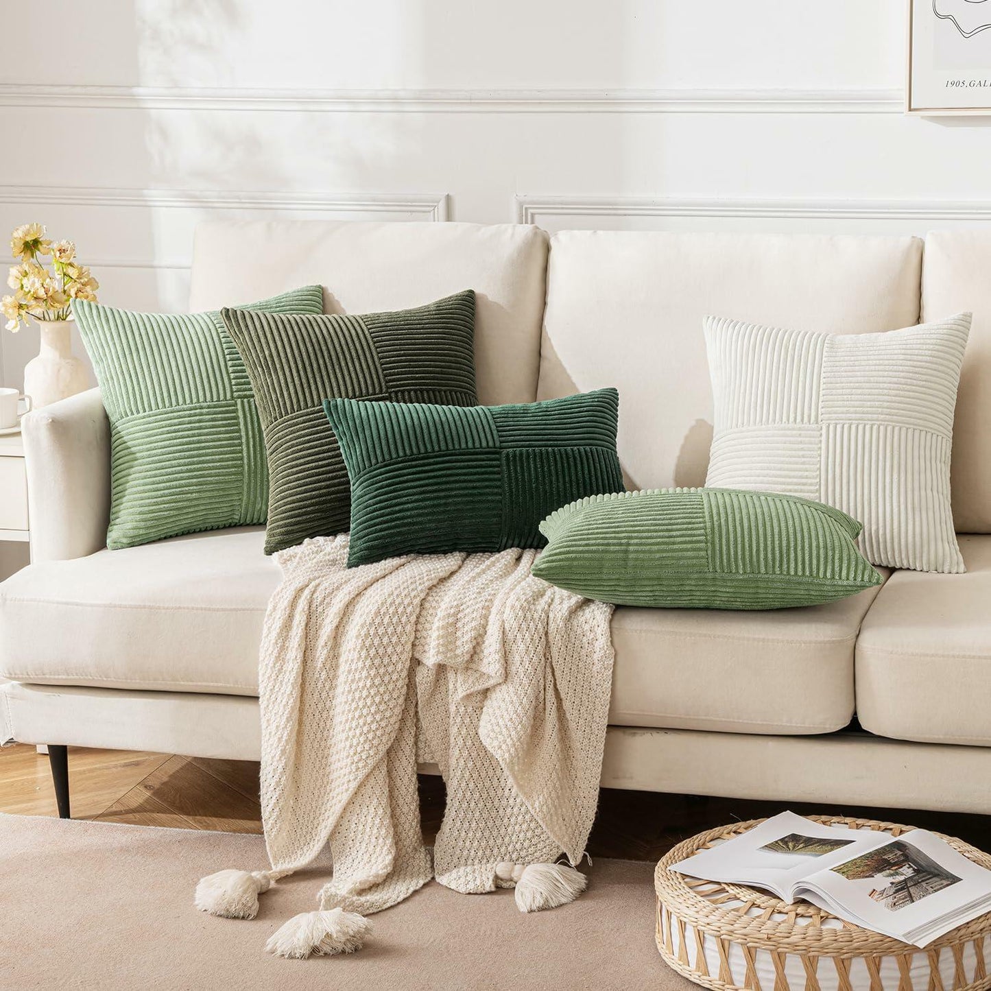 EMEMA Corduroy Throw Pillow Covers 12x20 Rust Pack of 2 Boho Decorative