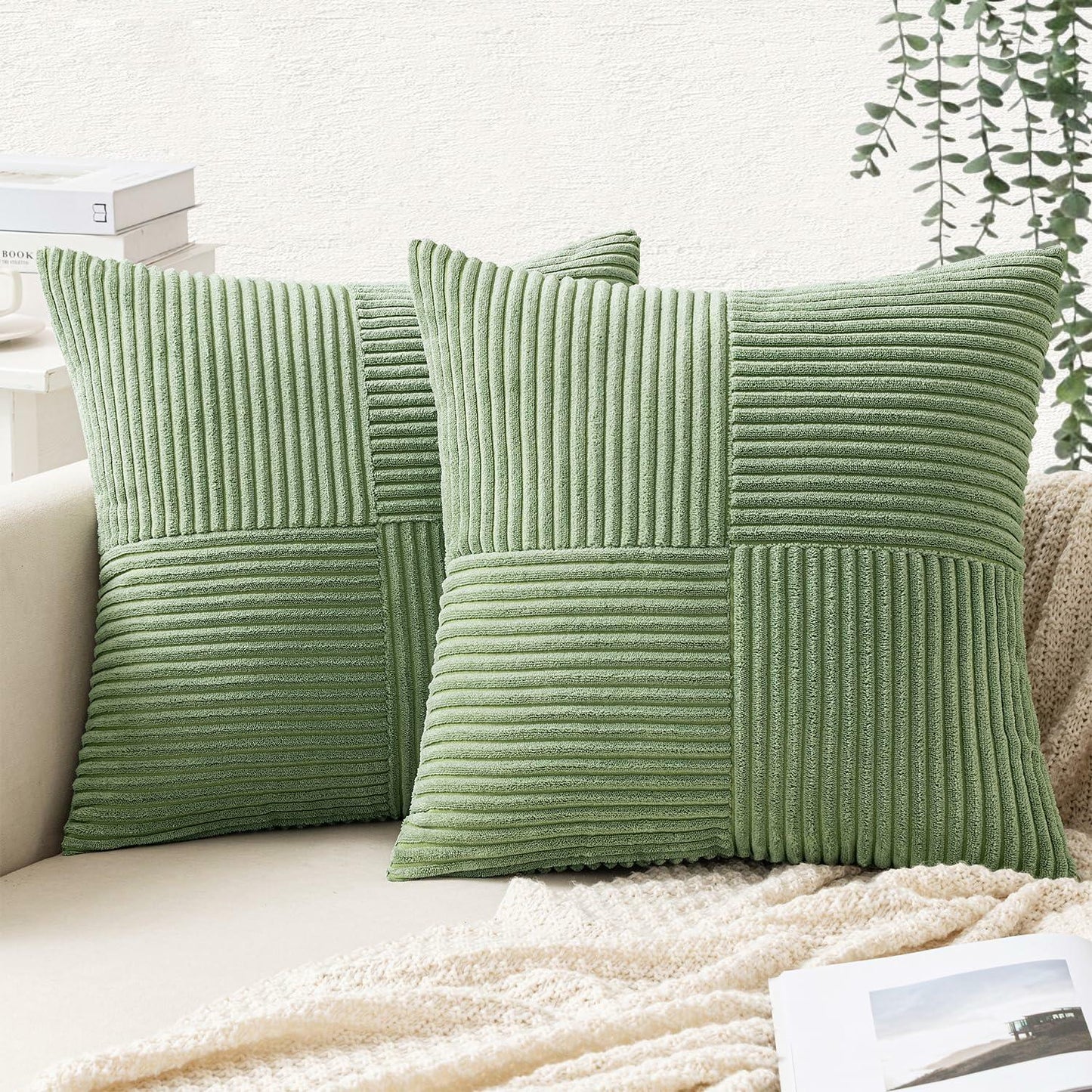 EMEMA Corduroy Throw Pillow Covers 12x20 Rust Pack of 2 Boho Decorative