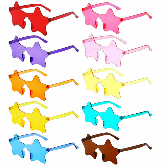 HELYKAKA 10 Pairs Star Shape Rimless Colorful Sunglasses Bulk Party Favors
