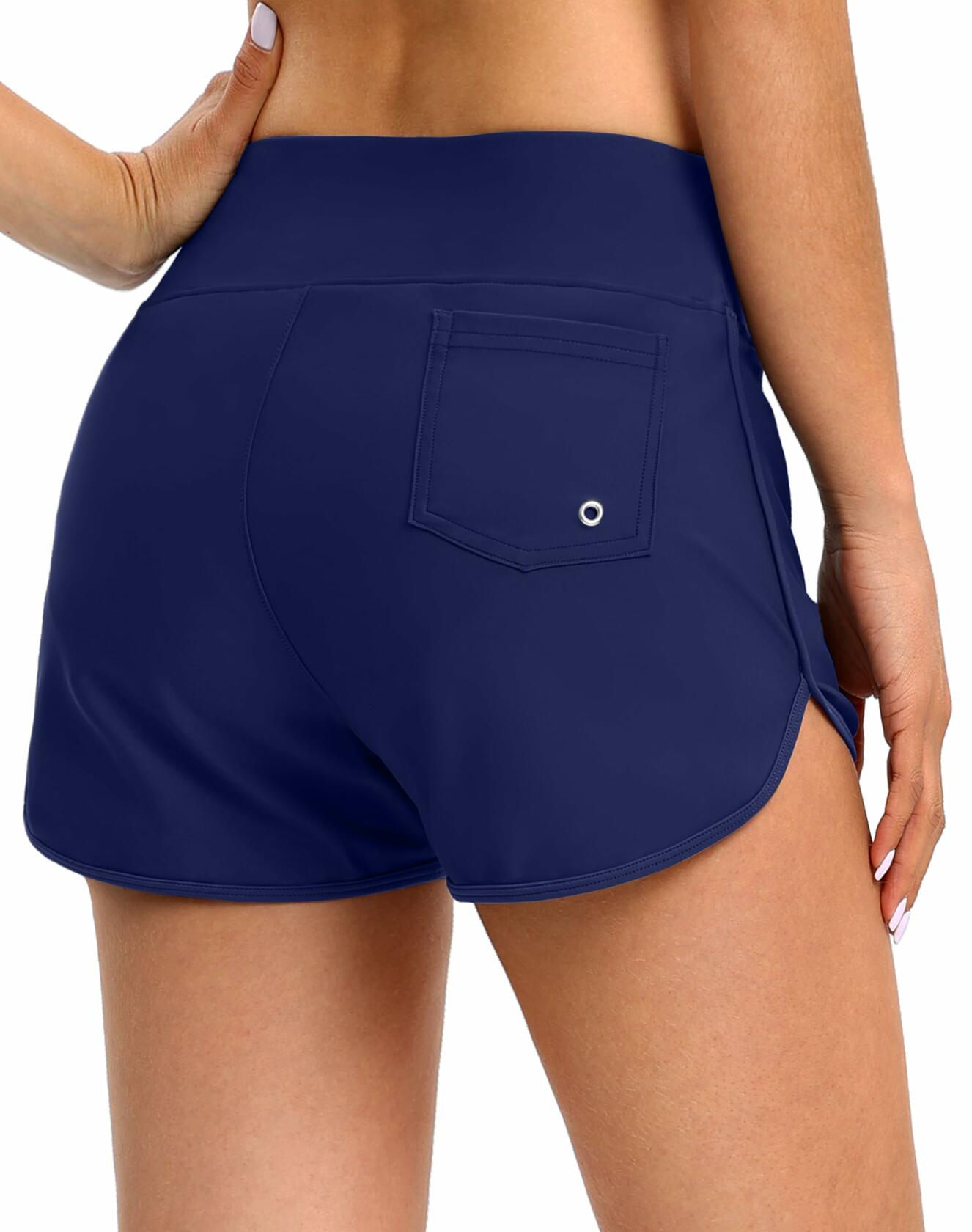 Blouty Women's Swim Board Shorts High Waisted Tummy Control Pockets Navy Size M
