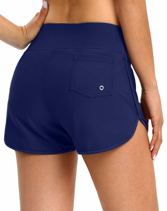 Blouty Women's Swim Board Shorts High Waisted Tummy Control Pockets Navy Size M