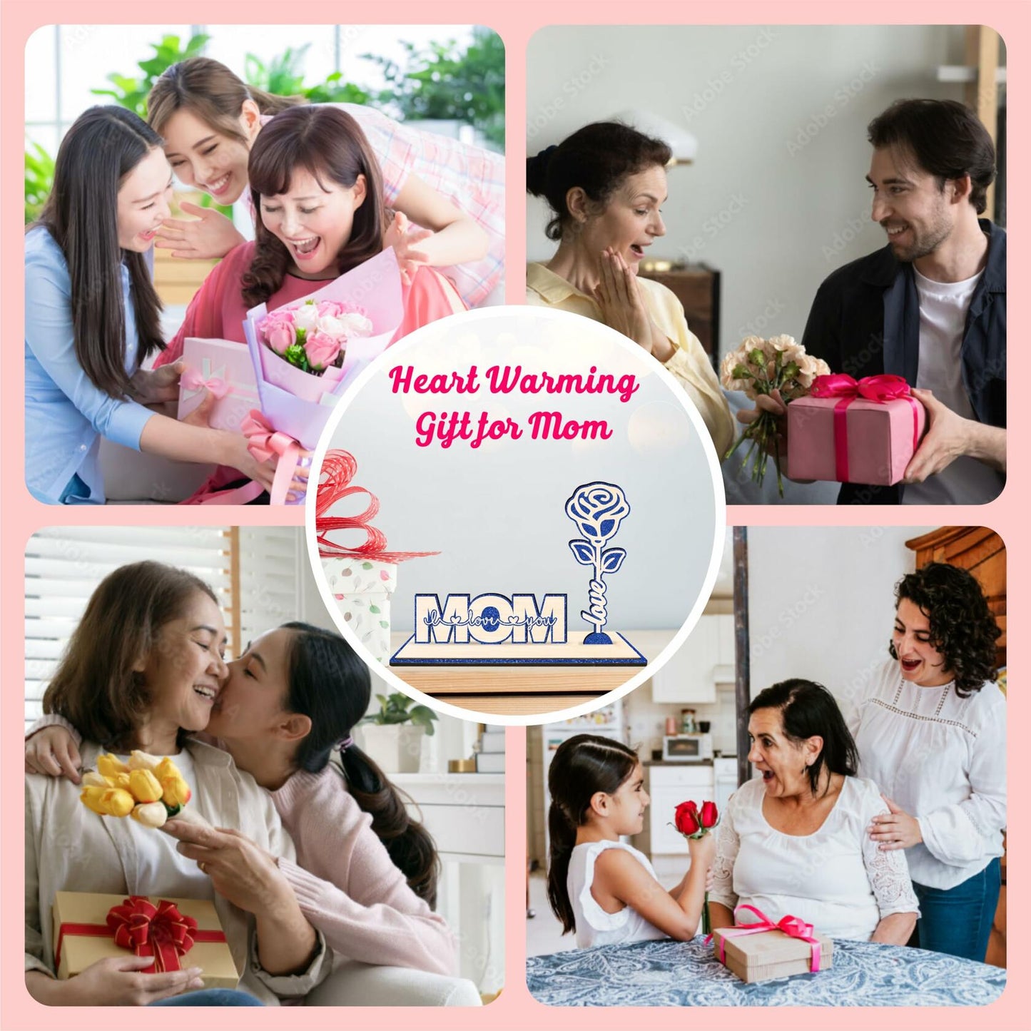 Nuckxy Wooden Rose with Stand Mom I Love You Decor Blue Desktop Ornament