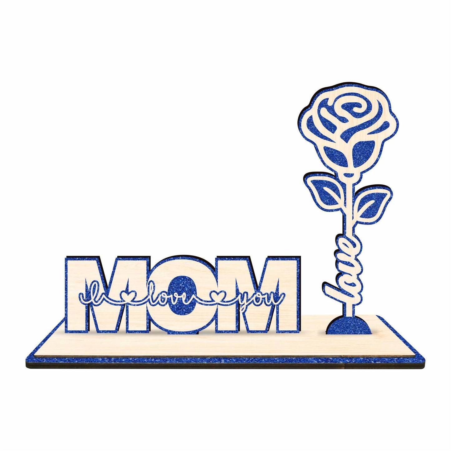 Nuckxy Wooden Rose with Stand Mom I Love You Decor Blue Desktop Ornament