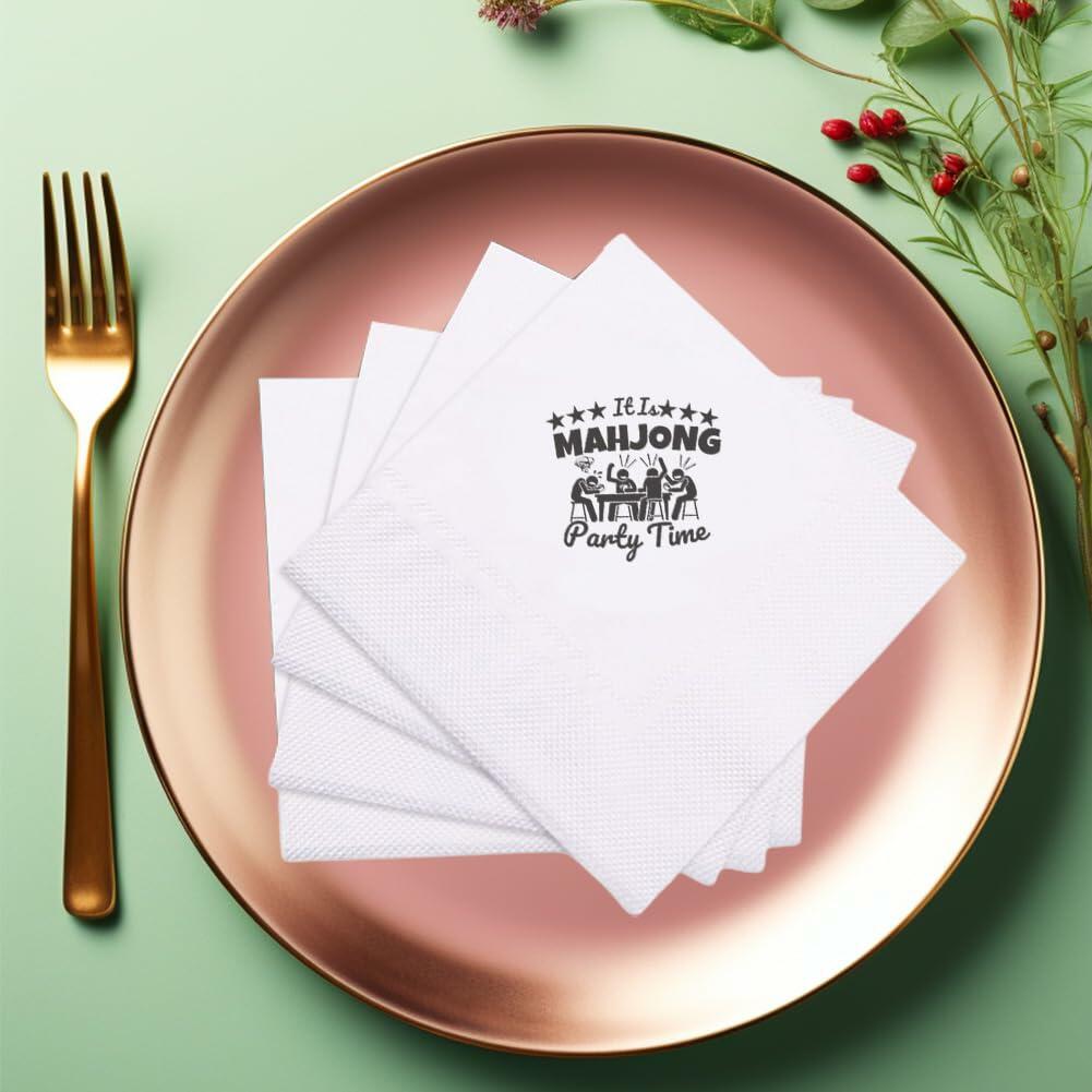 VOWFOO Mahjong Cocktail Napkins 100pcs 5x5 2-ply Mahjong Retirement Plan