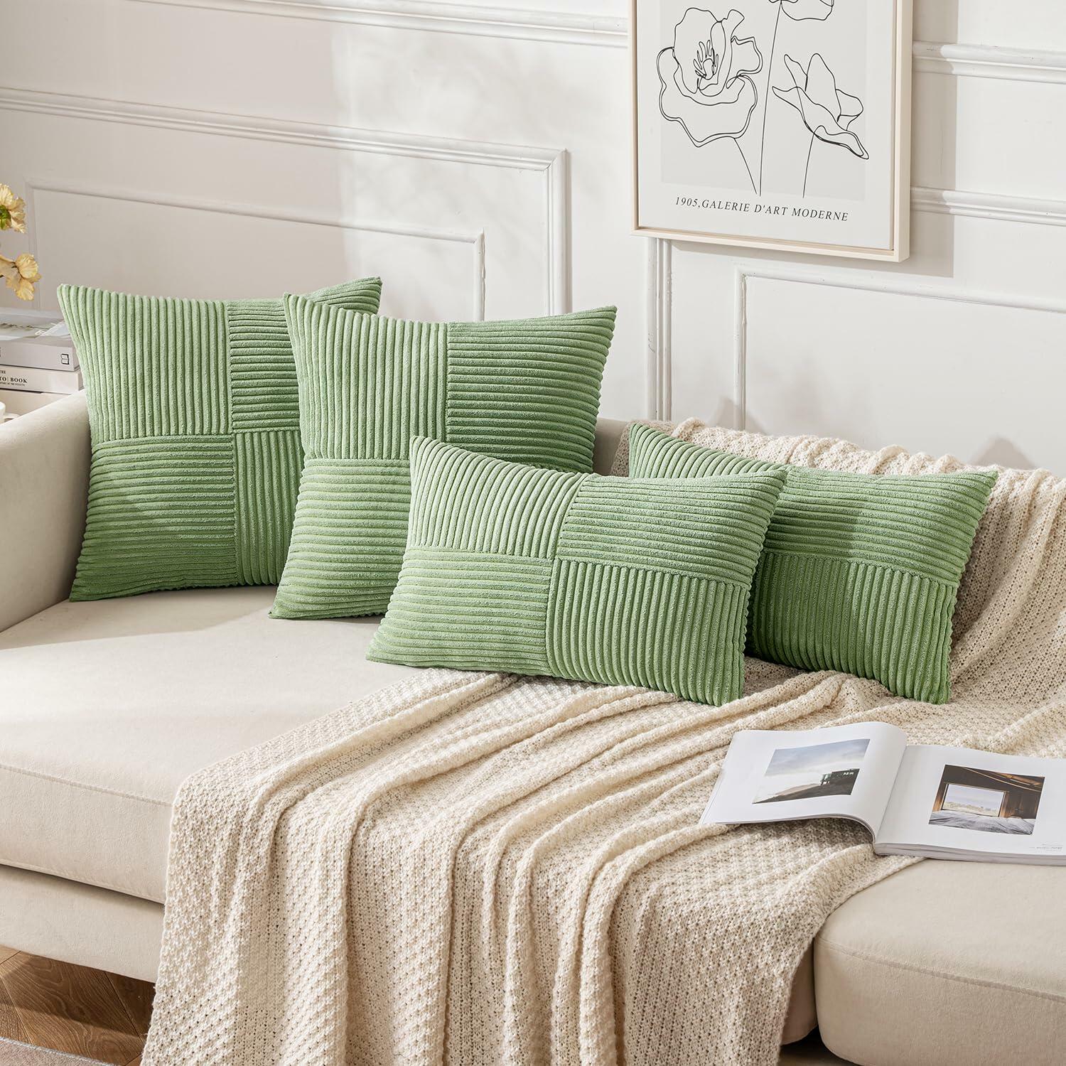 EMEMA Corduroy Throw Pillow Covers 12x20 Rust Pack of 2 Boho Decorative