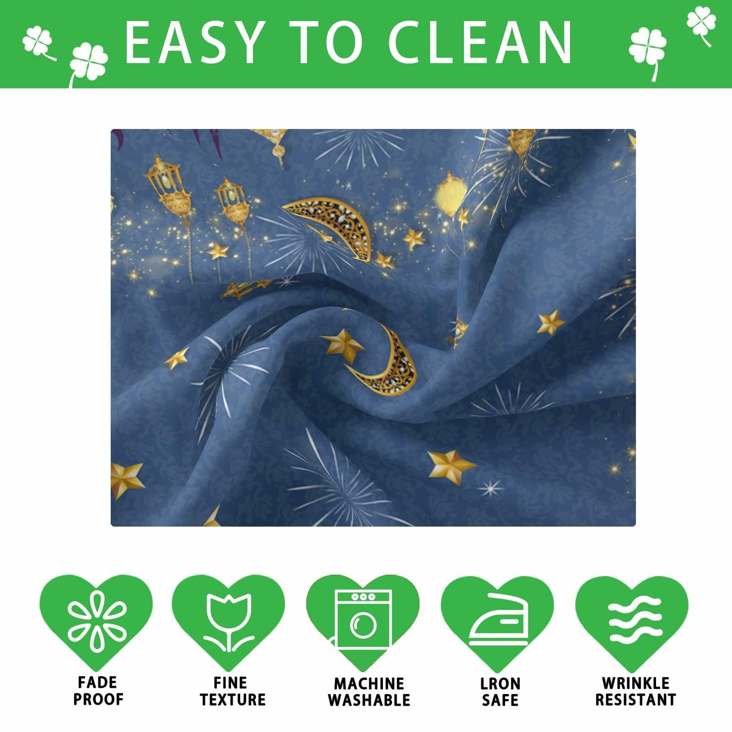 BOTB LIHM Ramadan Green Castle Lantern Stars Moon Tablecloth 60x60 Inch