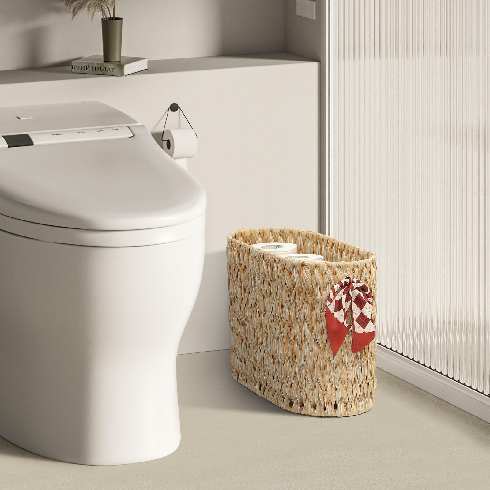 ELINZINE Toilet Paper Holder & Storage Basket for 6 Mega Rolls Grey 1 Pack