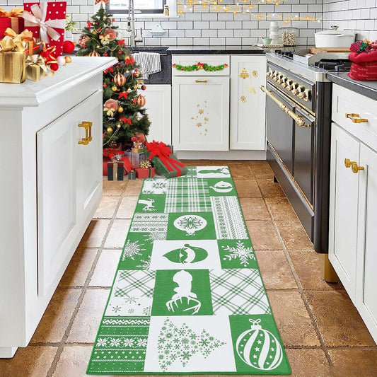 CAREMEE Christmas Area Rug Non-Slip Washable Green 2x3 FT Holiday Decor