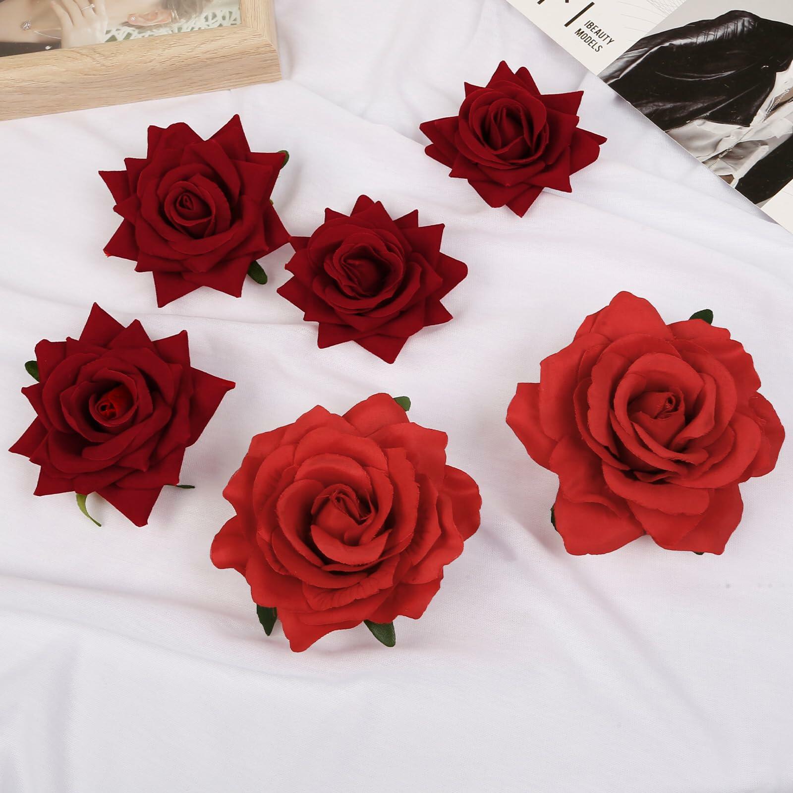 6Pcs Red Rose Hair Clips Artificial Flower Hair Accessories Flamenco