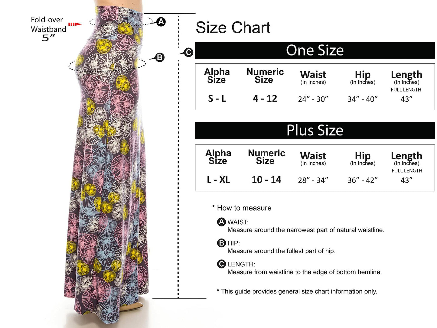 RENESEILLE Women's Long Maxi Skirt High Waist Elastic Waistband OS Size OS