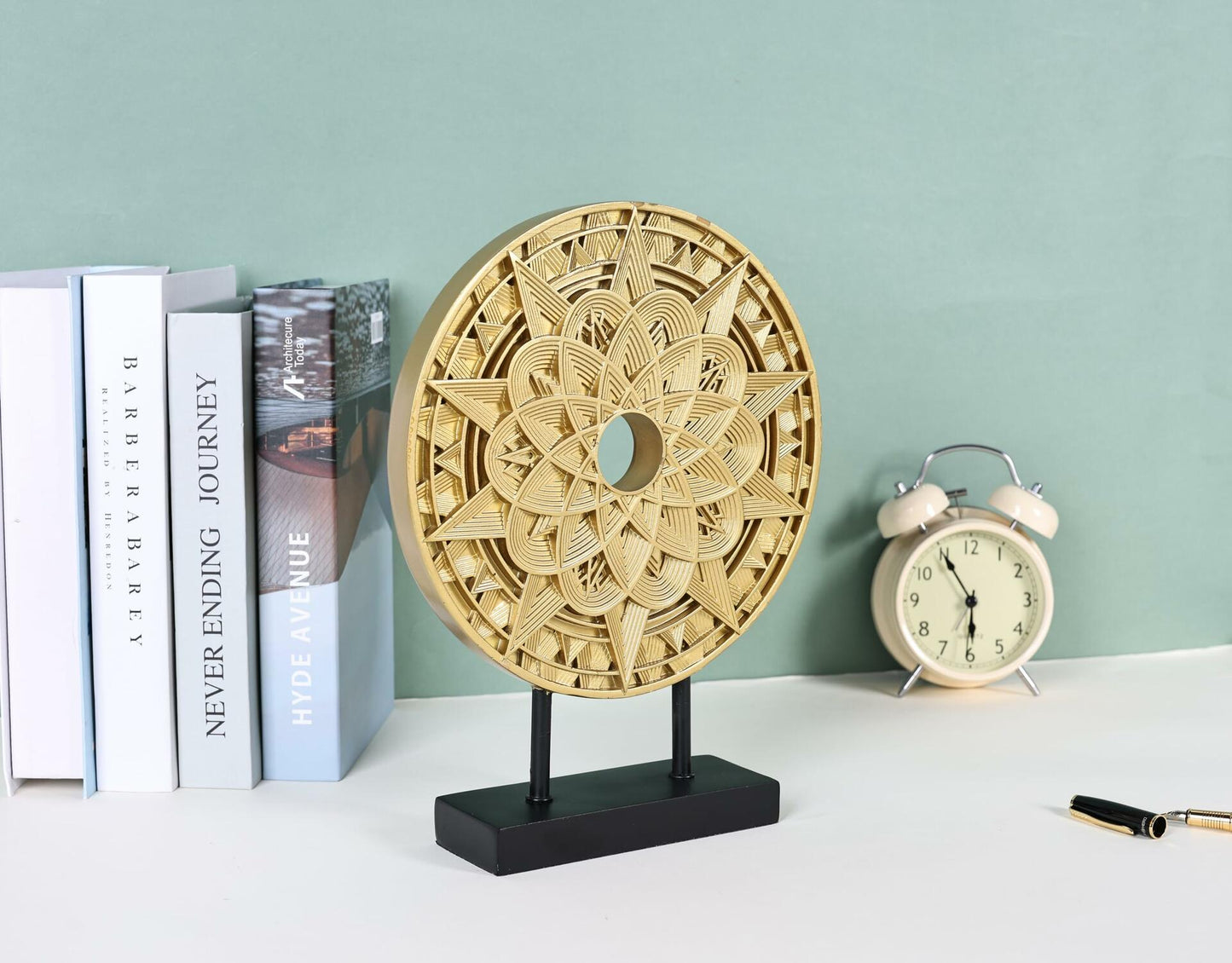 Geometric Mandala Decorative Sculpture Round Art Piece White Elegant Decor