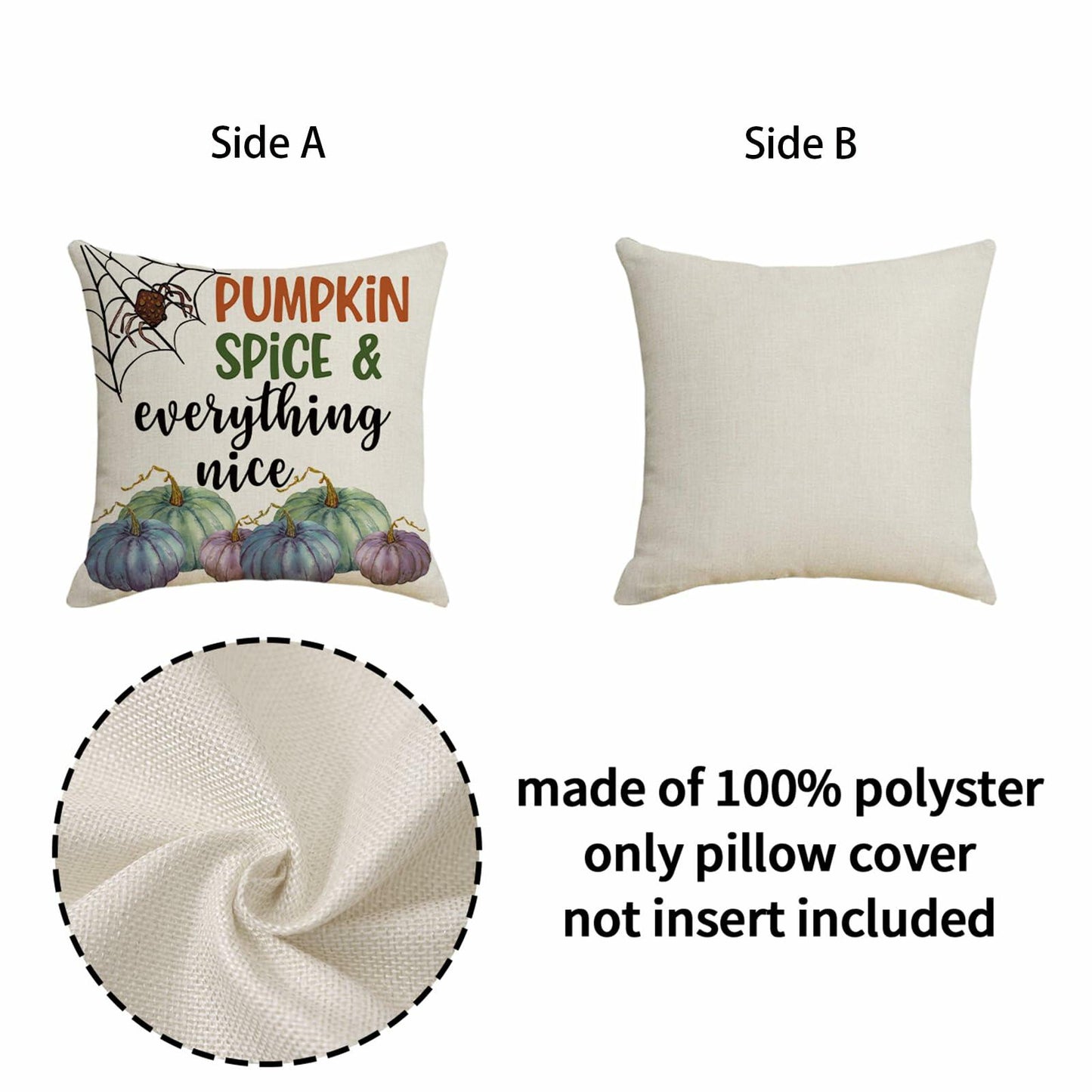 Fall Pumpkin Maple Leaf Pillow Covers 18x18 Set of 4 Autumn Thanksgiving