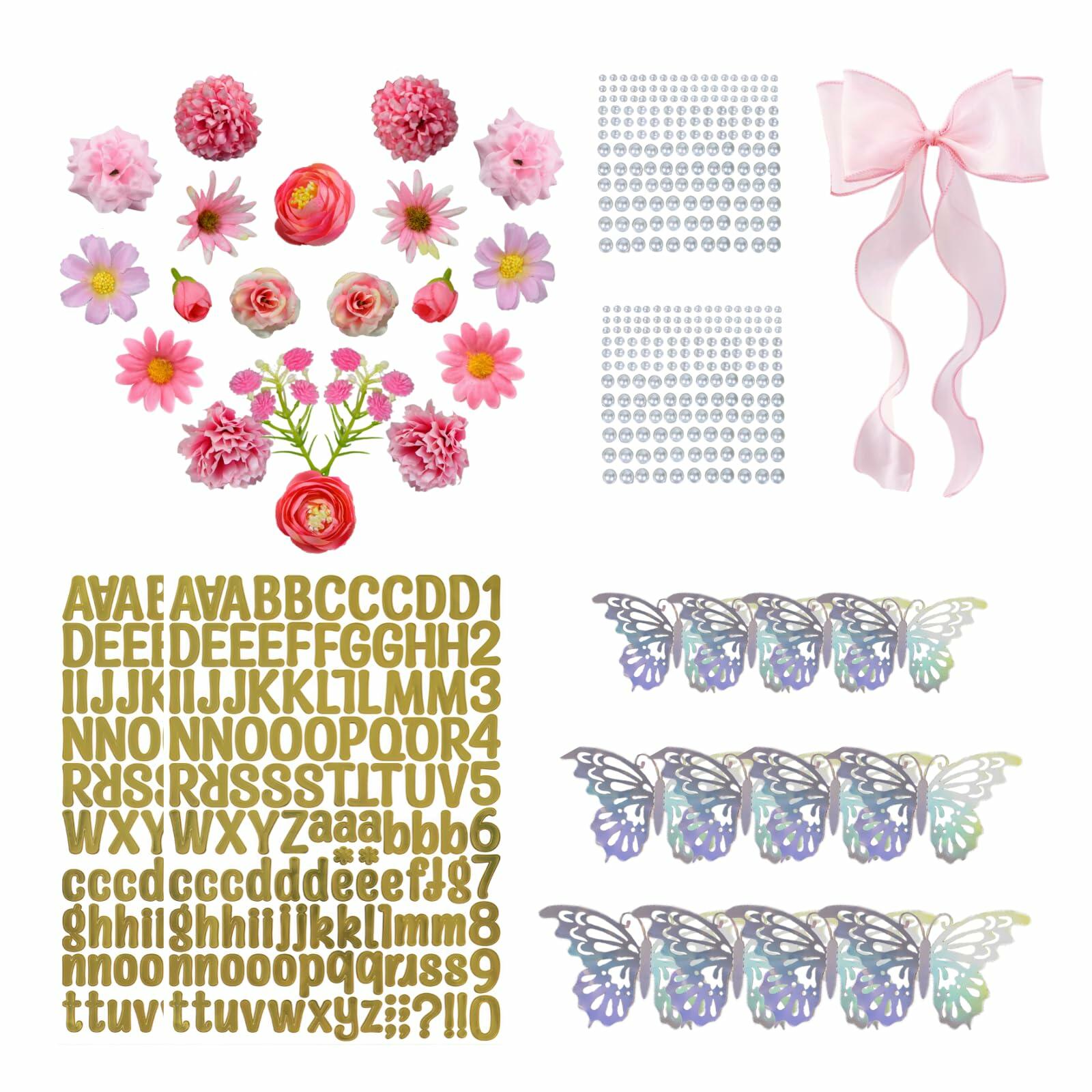 Graduation Cap Decorations 2025 Grad Kit Flowers Butterfly Pearls DIY Set