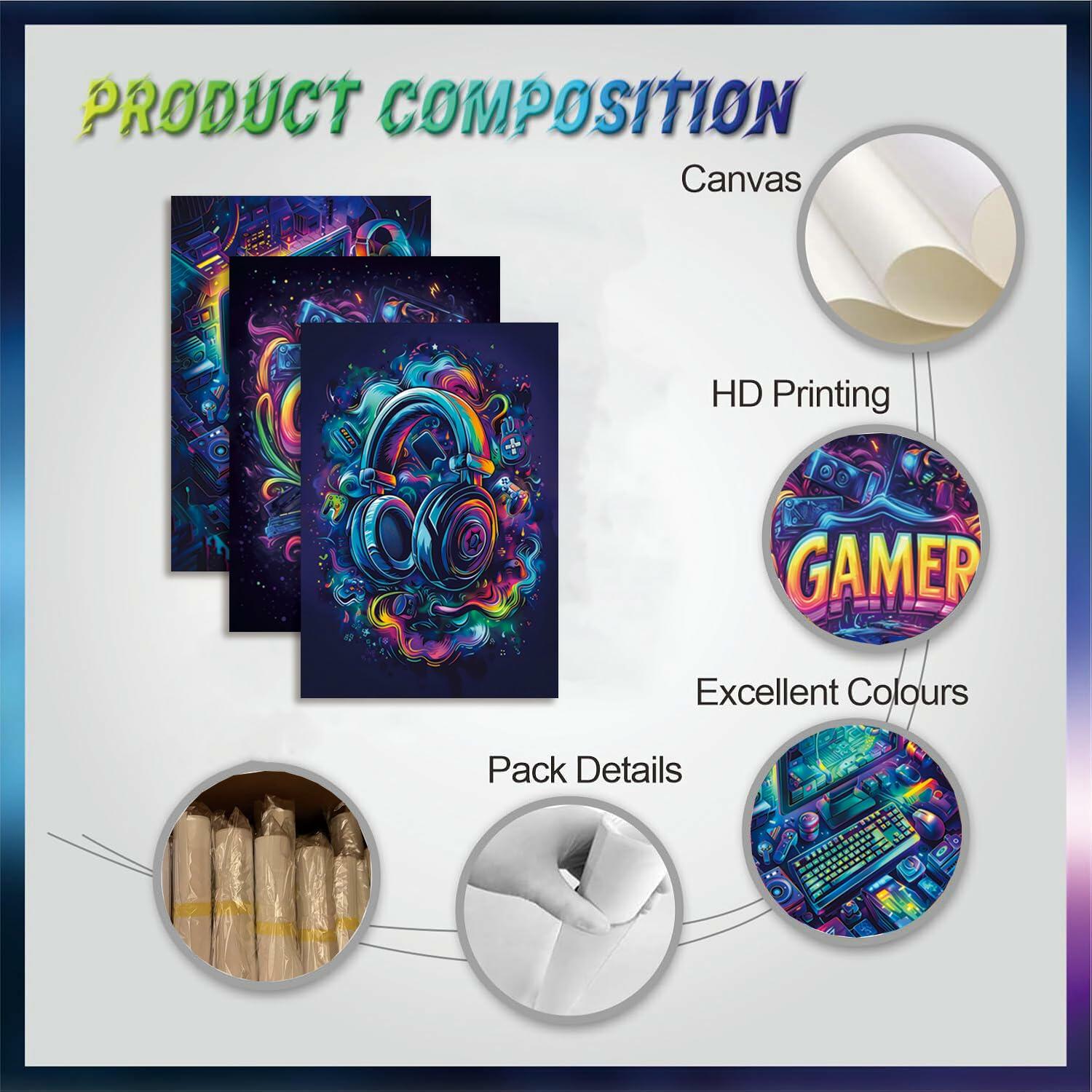 Yolbcdr Gaming Posters Set of 3 Video Game Wall Art 16x24in Unframed