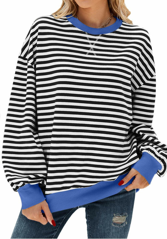 Pmgarmi Oversized Crewneck Striped Sweatshirt Women Black White S