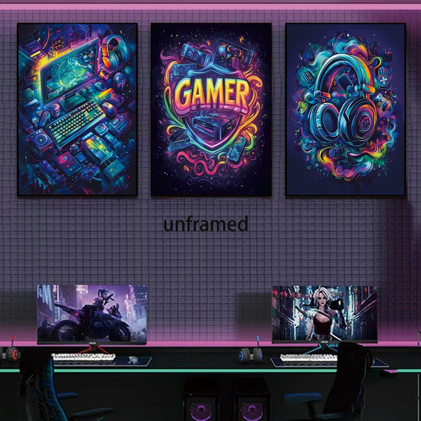 Yolbcdr Gaming Posters Set of 3 Video Game Wall Art 16x24in Unframed