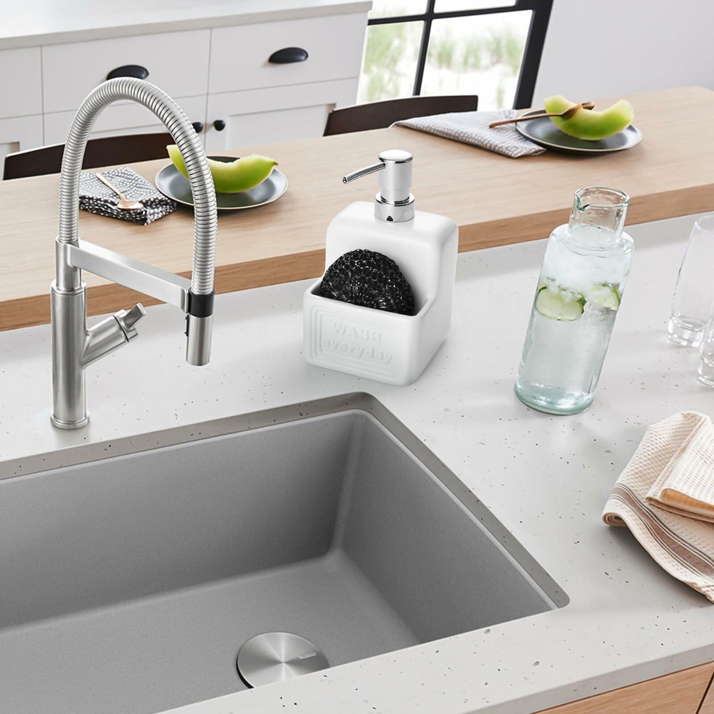 RQYIXI Ceramic Dish Soap Dispenser with Sponge Holder 2 Pack Kitchen