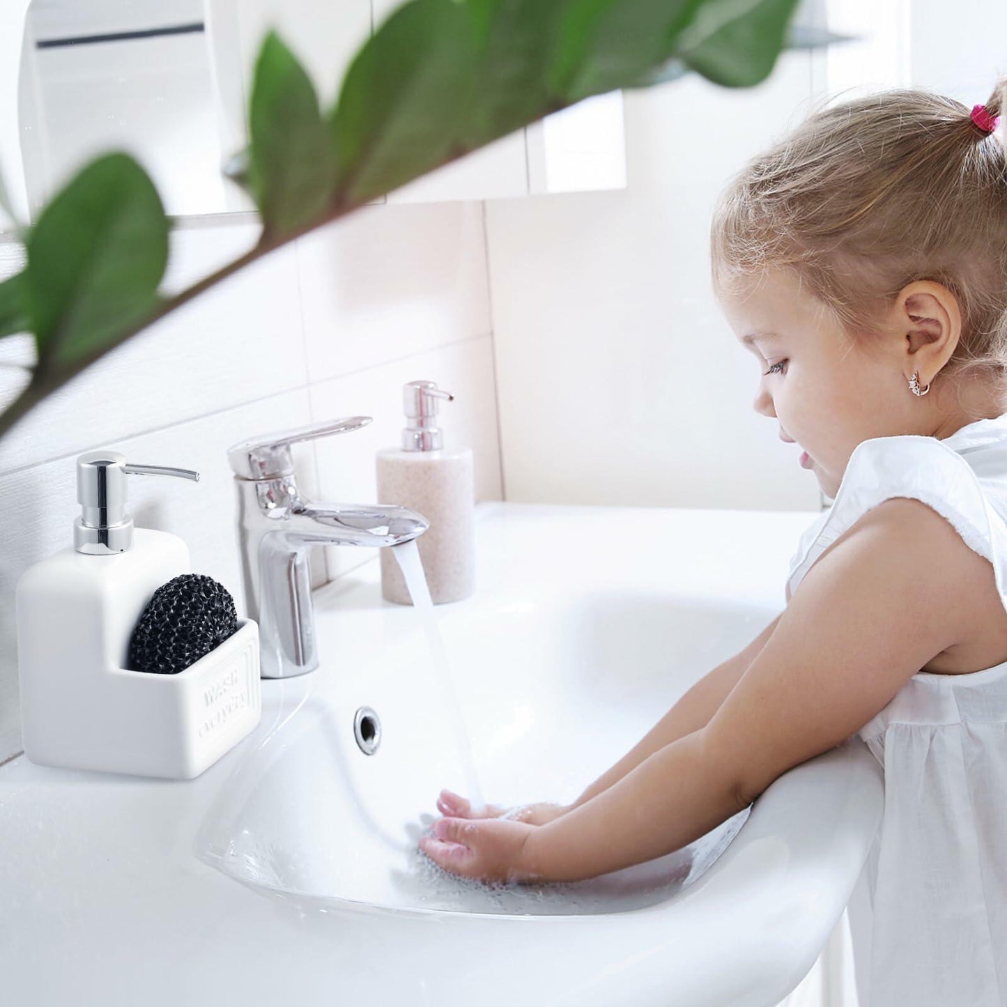 RQYIXI Ceramic Dish Soap Dispenser with Sponge Holder 2 Pack Kitchen