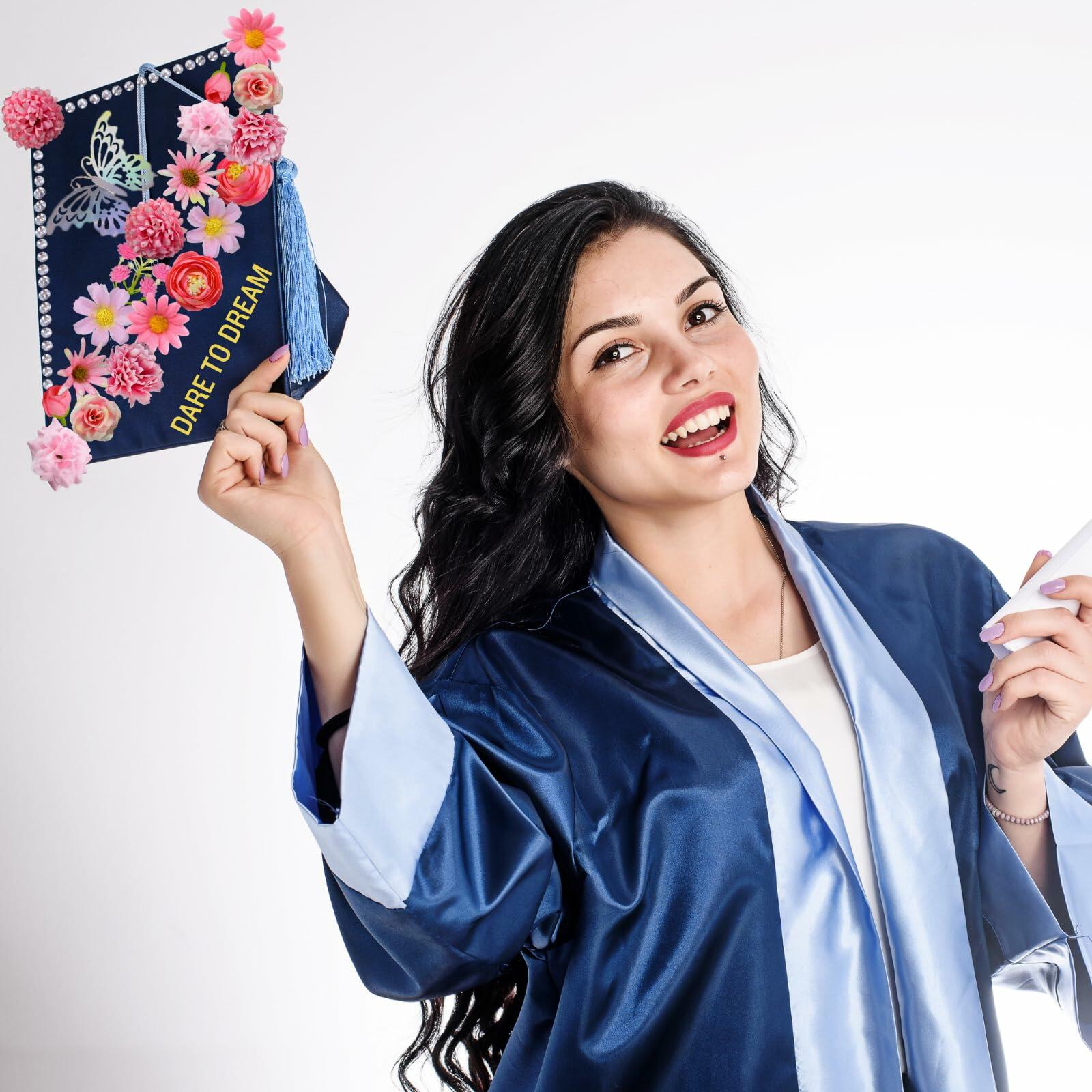 Graduation Cap Decorations 2025 Grad Kit Flowers Butterfly Pearls DIY Set