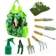 9-Piece Garden Tools Set with Gloves and Colorful Tote - Gardening Kit