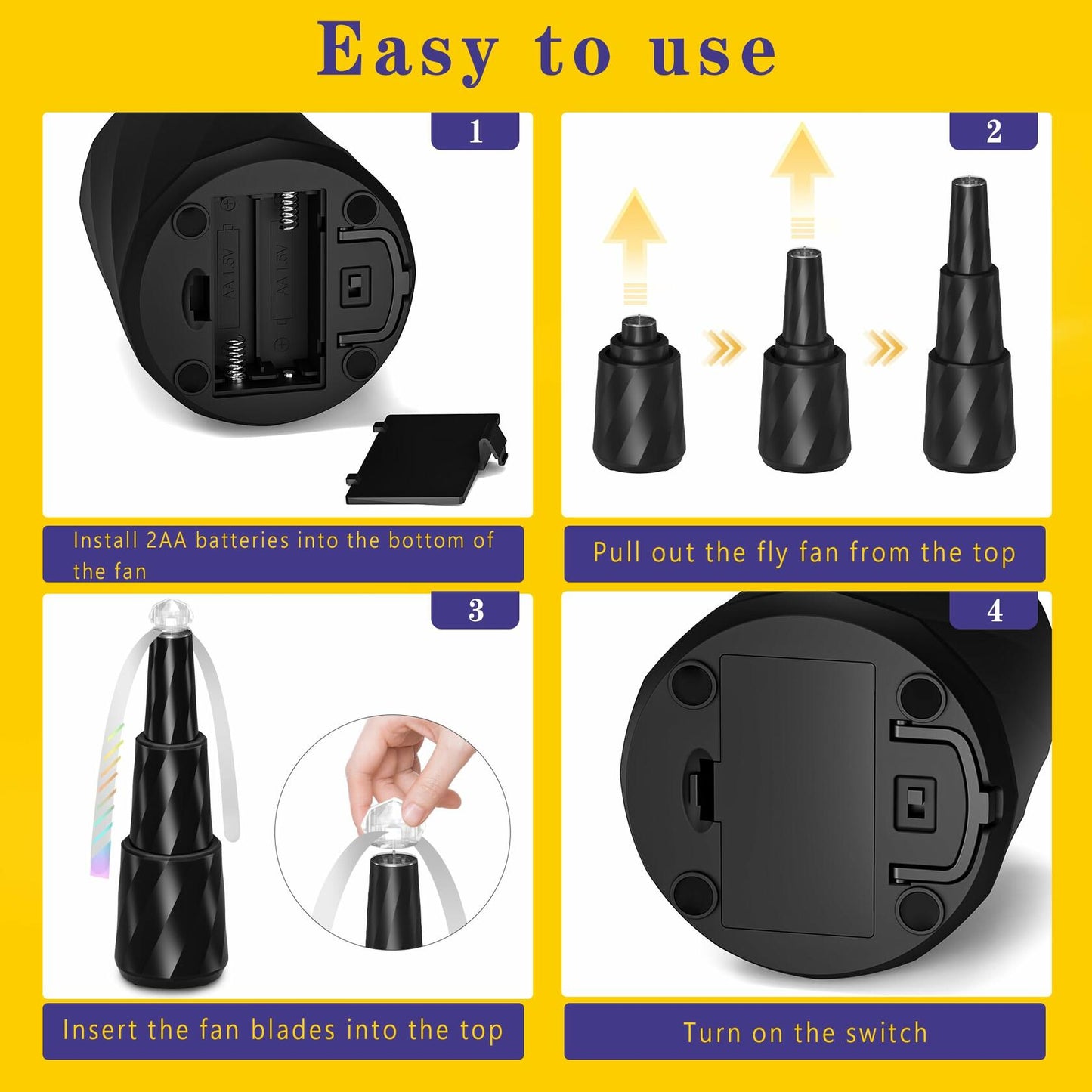 [Like New] zenhealth 4 Pack Fly Fan Portable Battery Powered for Table Desk Camping