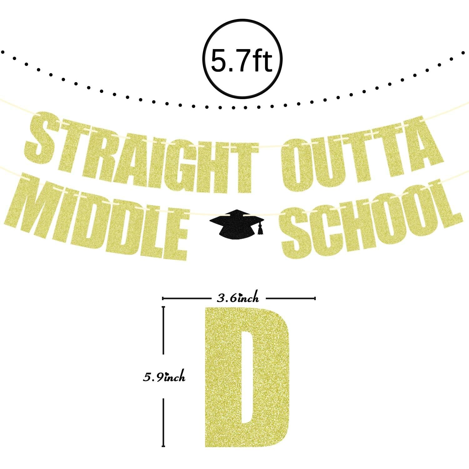Straight Outta Middle School Banner Glittery Congrats Grad Gold Black