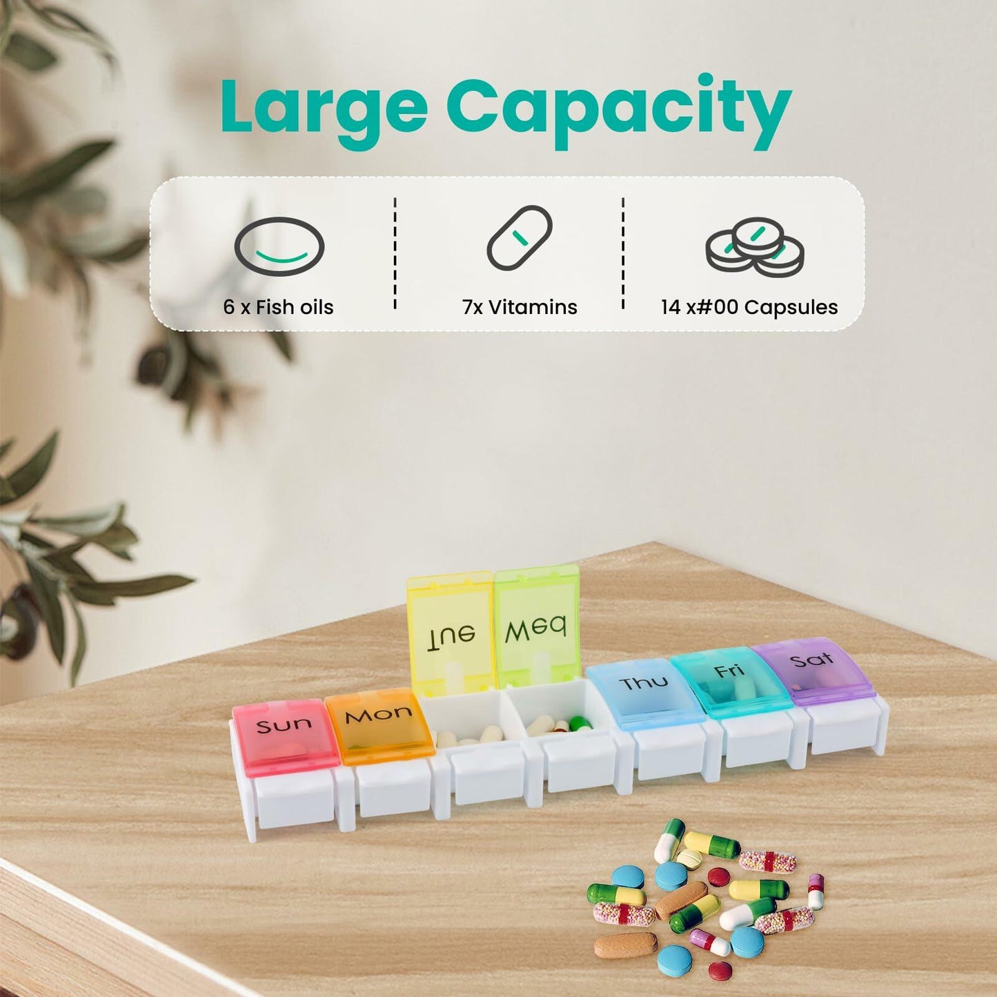 Weekly Pill Organizer 7 Day 3 Times a Day Portable Case Colorful