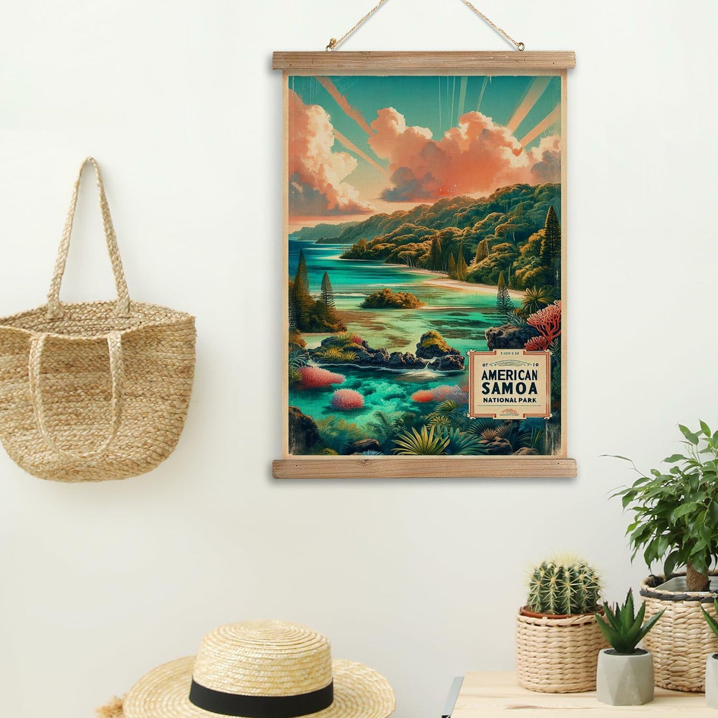 XIAOAIKA American Samoa National Park Travel Poster 16x23 Inches Wooden Frame