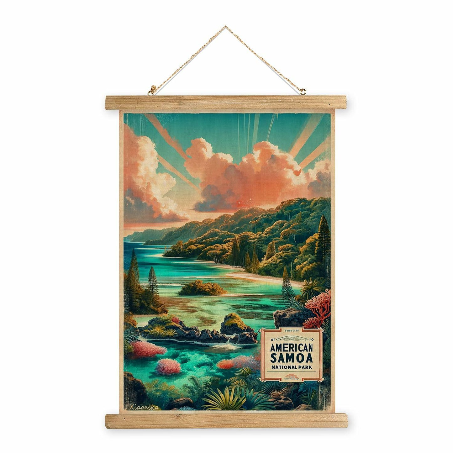 XIAOAIKA American Samoa National Park Travel Poster 16x23 Inches Wooden Frame
