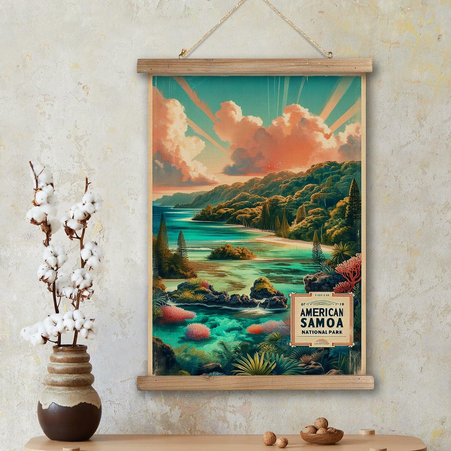 XIAOAIKA American Samoa National Park Travel Poster 16x23 Inches Wooden Frame
